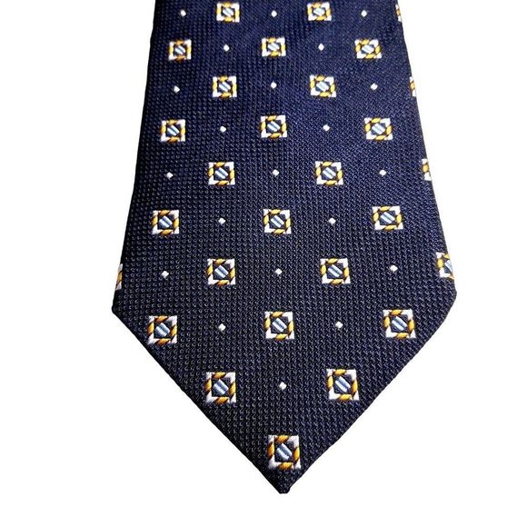 Guy Laroche Other - Guy Laroche Silk Tie Wide Navy Gold Abstract Geometric 4 Inch